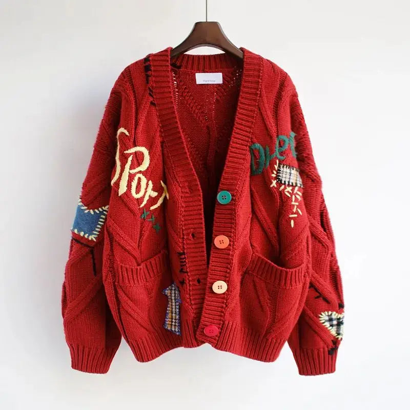 Damesvest met Patchwork Borduursel en V-hals