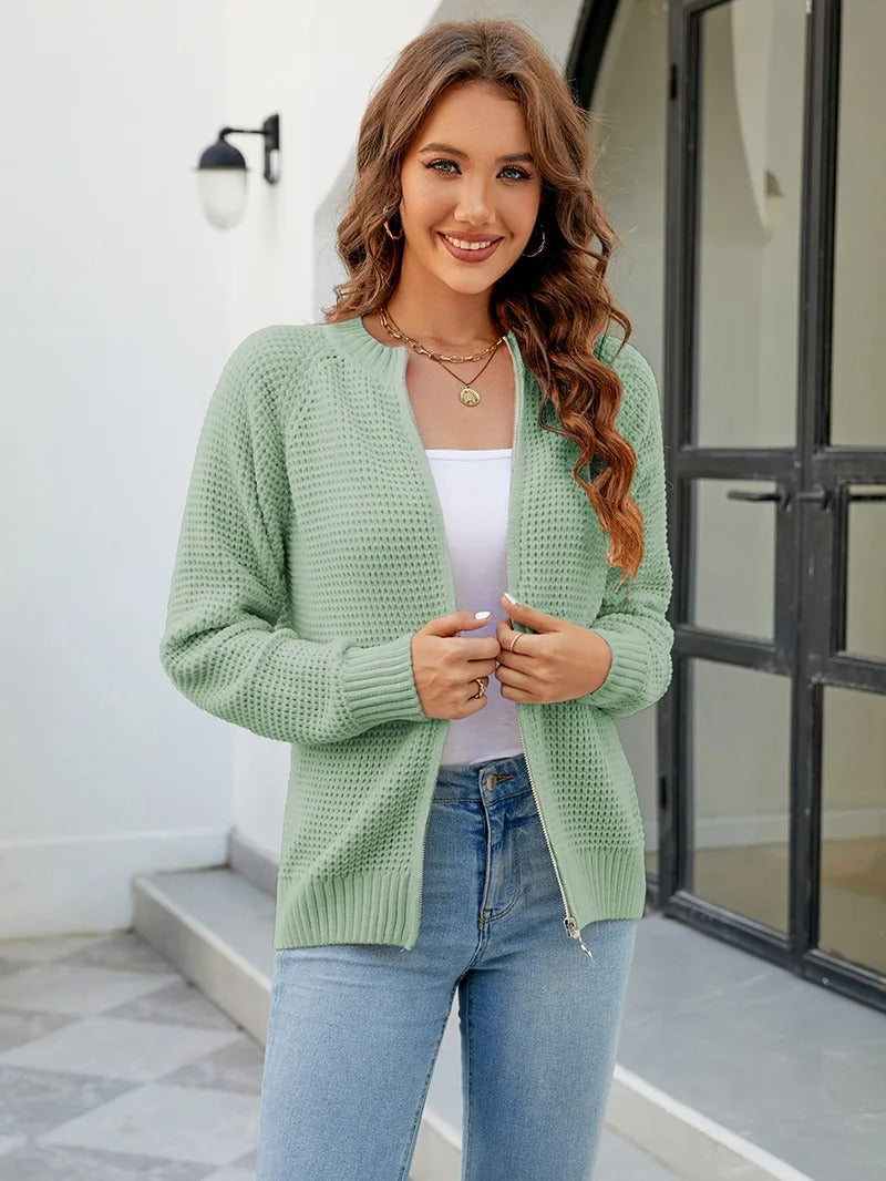 Effen Damesvest met Lange Mouwen en Rits
