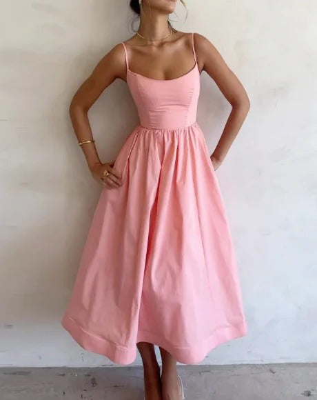 Effen Mouwloze Midi-Jurk met V-Hals