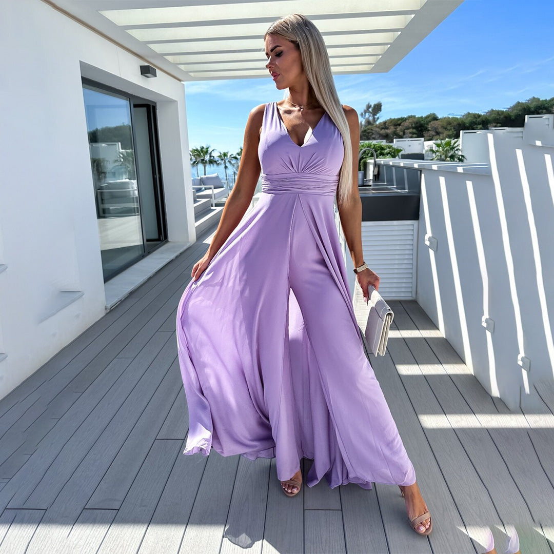 Elegante Dames Jumpsuit met Asymmetrische Halslijn