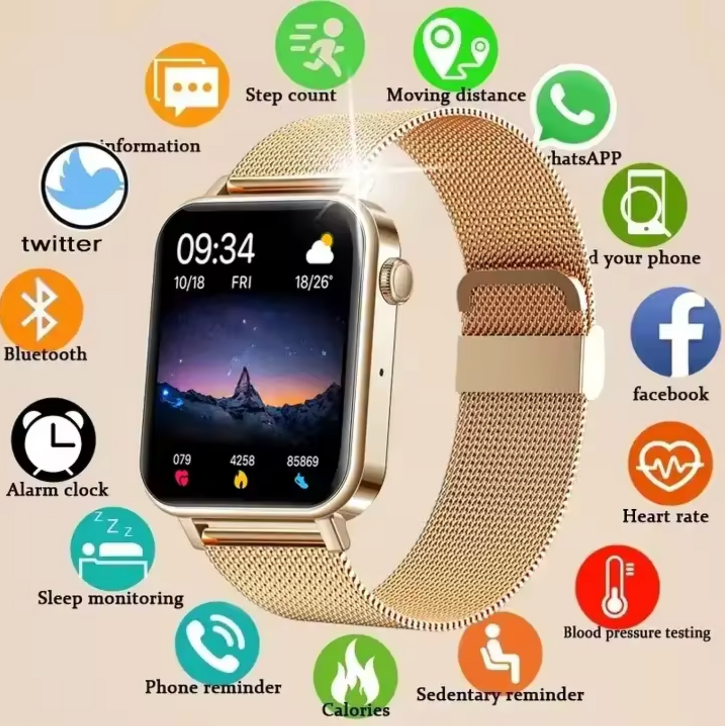 Elegante Dames Smartwatch met Gezondheidstracker