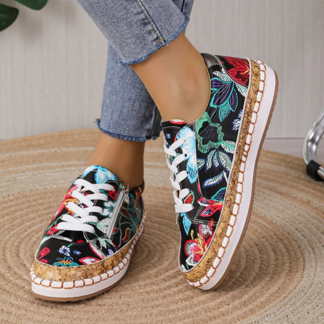 Elegante Dames Veterschoenen met Bloemenprint