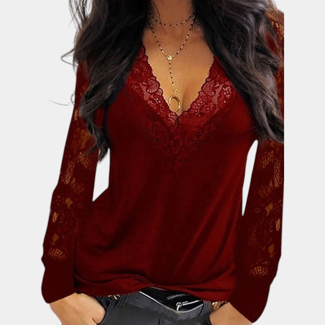 Elegante Damesblouse met Kanten V-hals