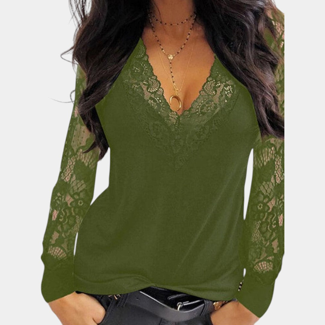 Elegante Damesblouse met Kanten V-hals