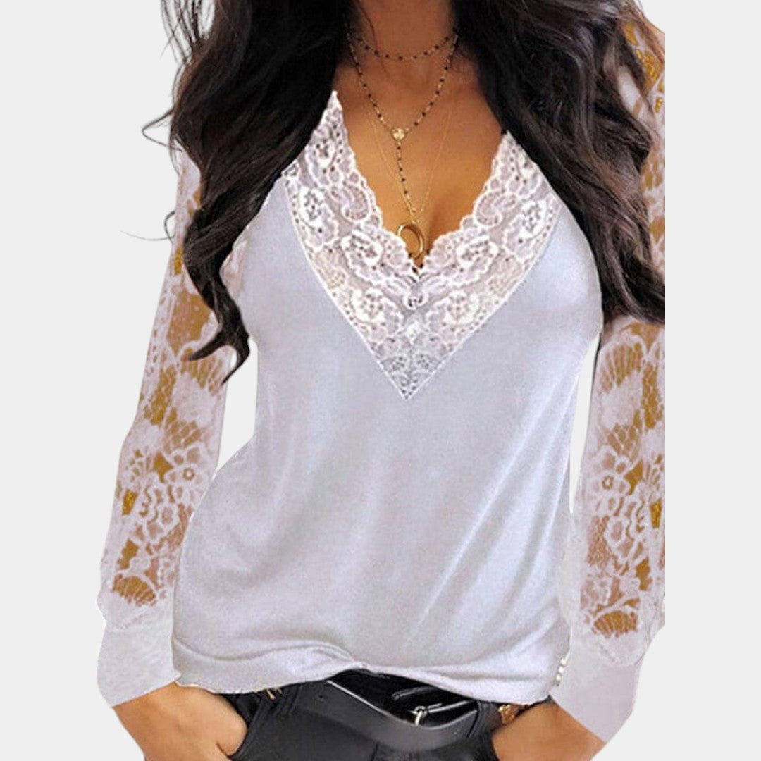 Elegante Damesblouse met Kanten V-hals
