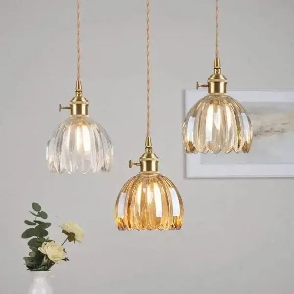 Elegante Glazen Bloem Hanglamp - Glas Metalen Sfeer