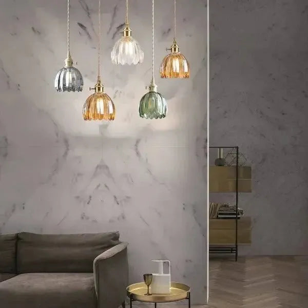Elegante Glazen Bloem Hanglamp - Glas Metalen Sfeer