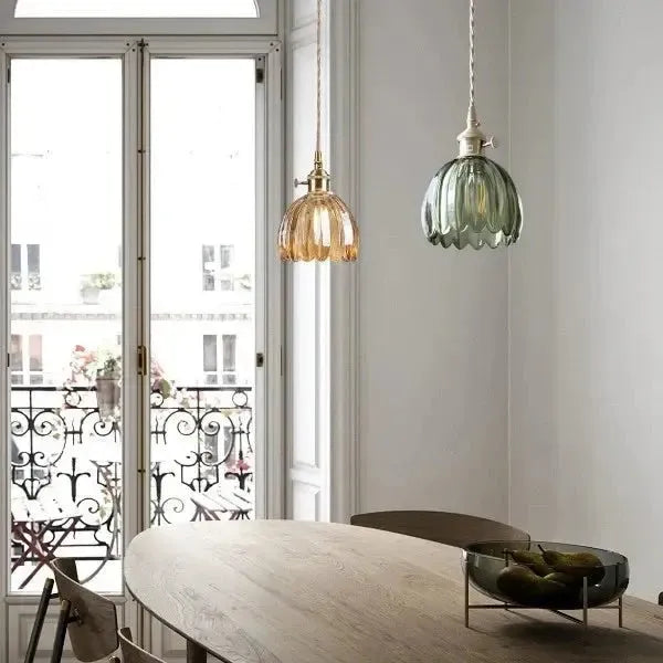 Elegante Glazen Bloem Hanglamp - Glas Metalen Sfeer