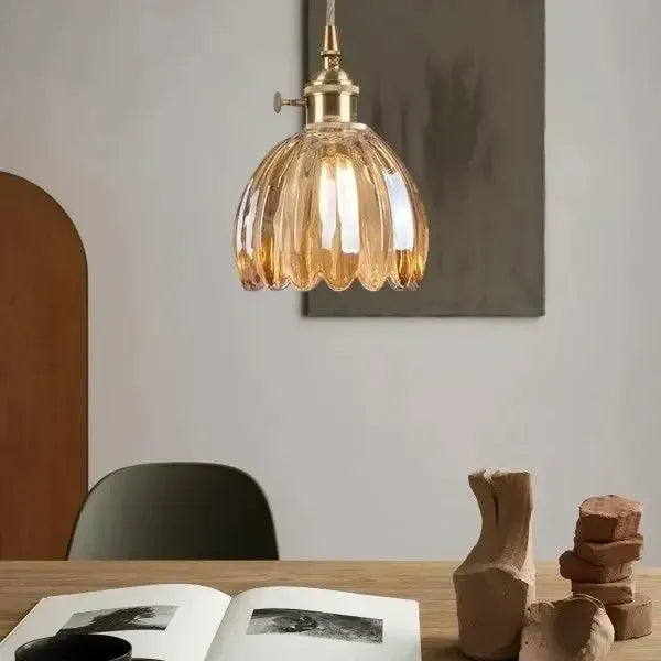 Elegante Glazen Bloem Hanglamp - Glas Metalen Sfeer