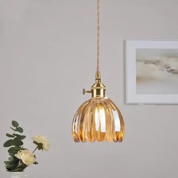 Elegante Glazen Bloem Hanglamp - Glas Metalen Sfeer