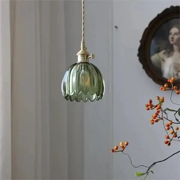 Elegante Glazen Bloem Hanglamp - Glas Metalen Sfeer