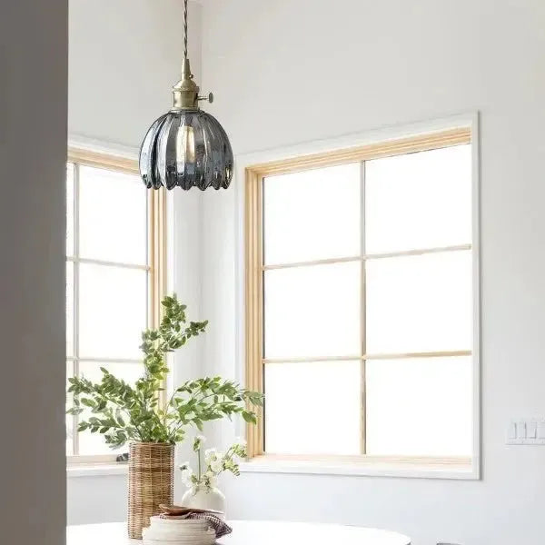 Elegante Glazen Bloem Hanglamp - Glas Metalen Sfeer