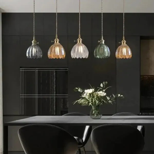 Elegante Glazen Bloem Hanglamp - Glas Metalen Sfeer