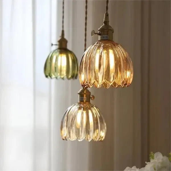 Elegante Glazen Bloem Hanglamp - Glas Metalen Sfeer
