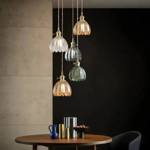 Elegante Glazen Bloem Hanglamp - Glas Metalen Sfeer