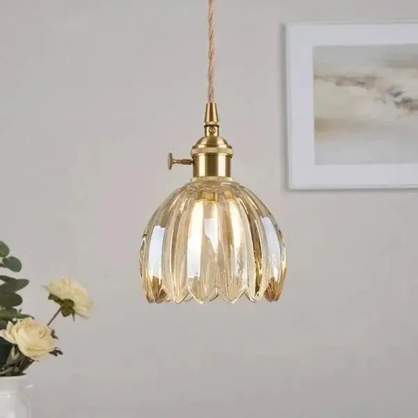 Elegante Glazen Bloem Hanglamp - Glas Metalen Sfeer
