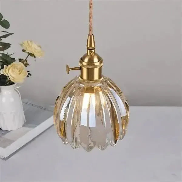 Elegante Glazen Bloem Hanglamp - Glas Metalen Sfeer