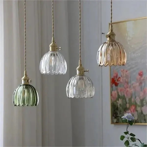 Elegante Glazen Bloem Hanglamp - Glas Metalen Sfeer