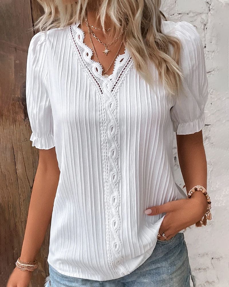 Elegante Kanten Damesblouse V-Hals Fleur