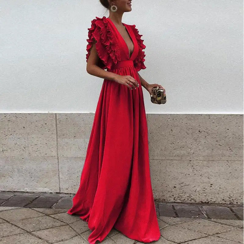 Elegante Maxi Avondjurk met Unieke Ruches