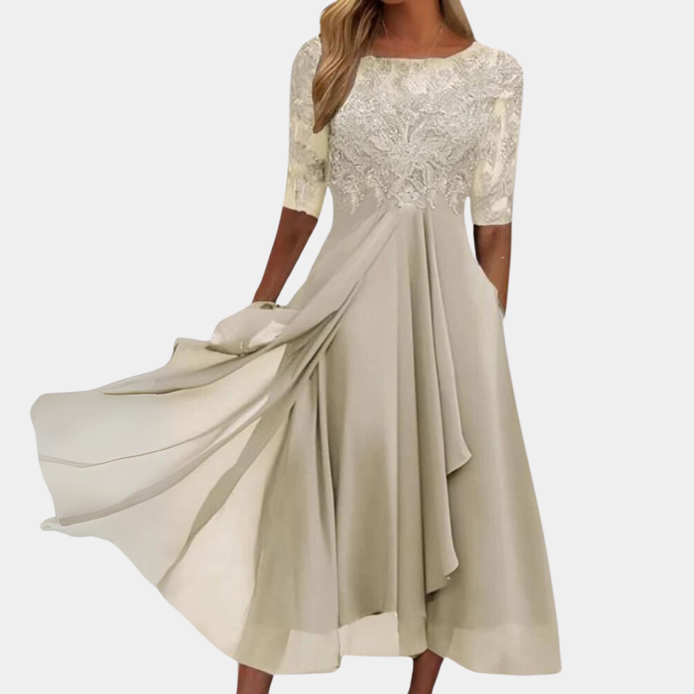 Elegante Maxi Feestjurk met Korte Mouwen