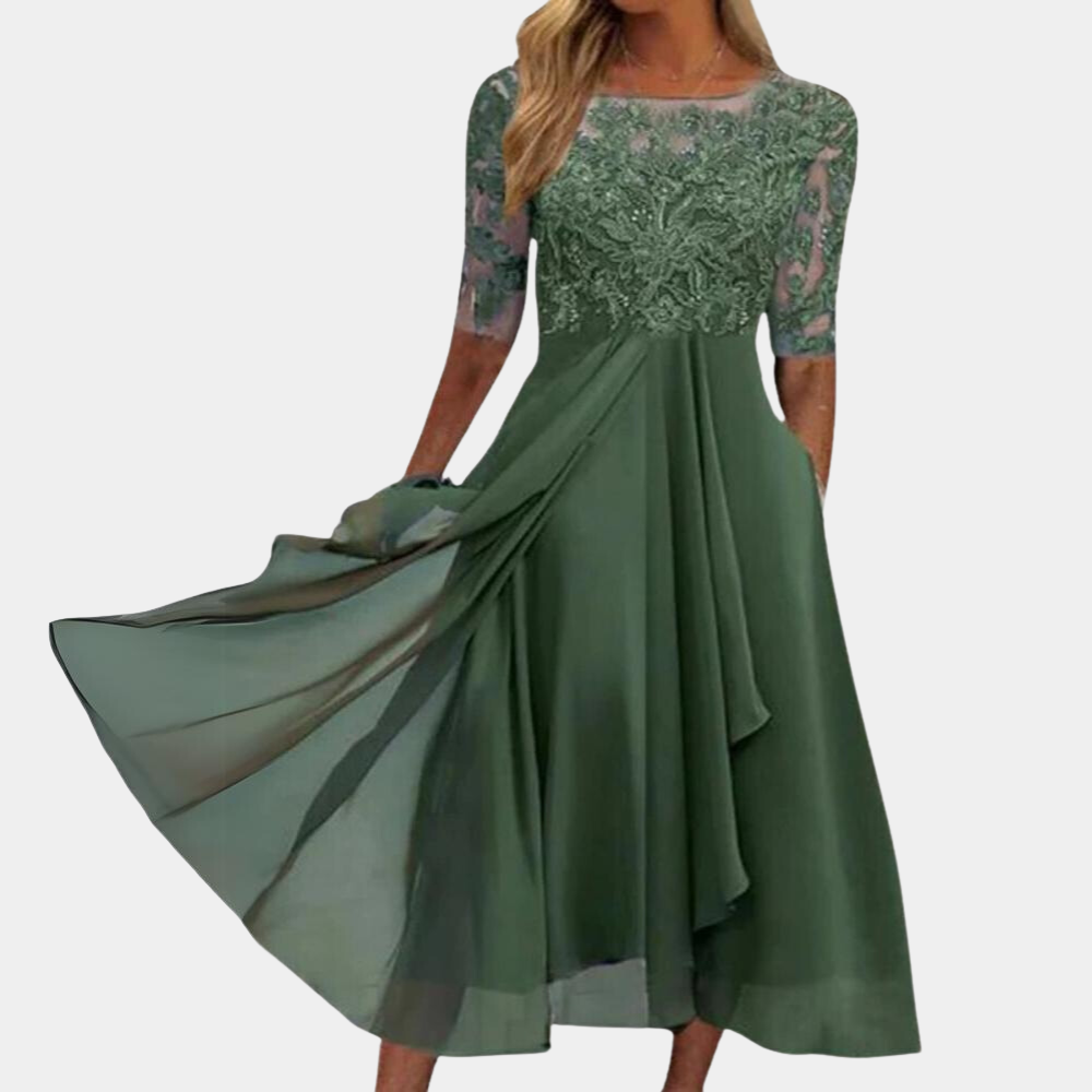 Elegante Maxi Feestjurk met Korte Mouwen