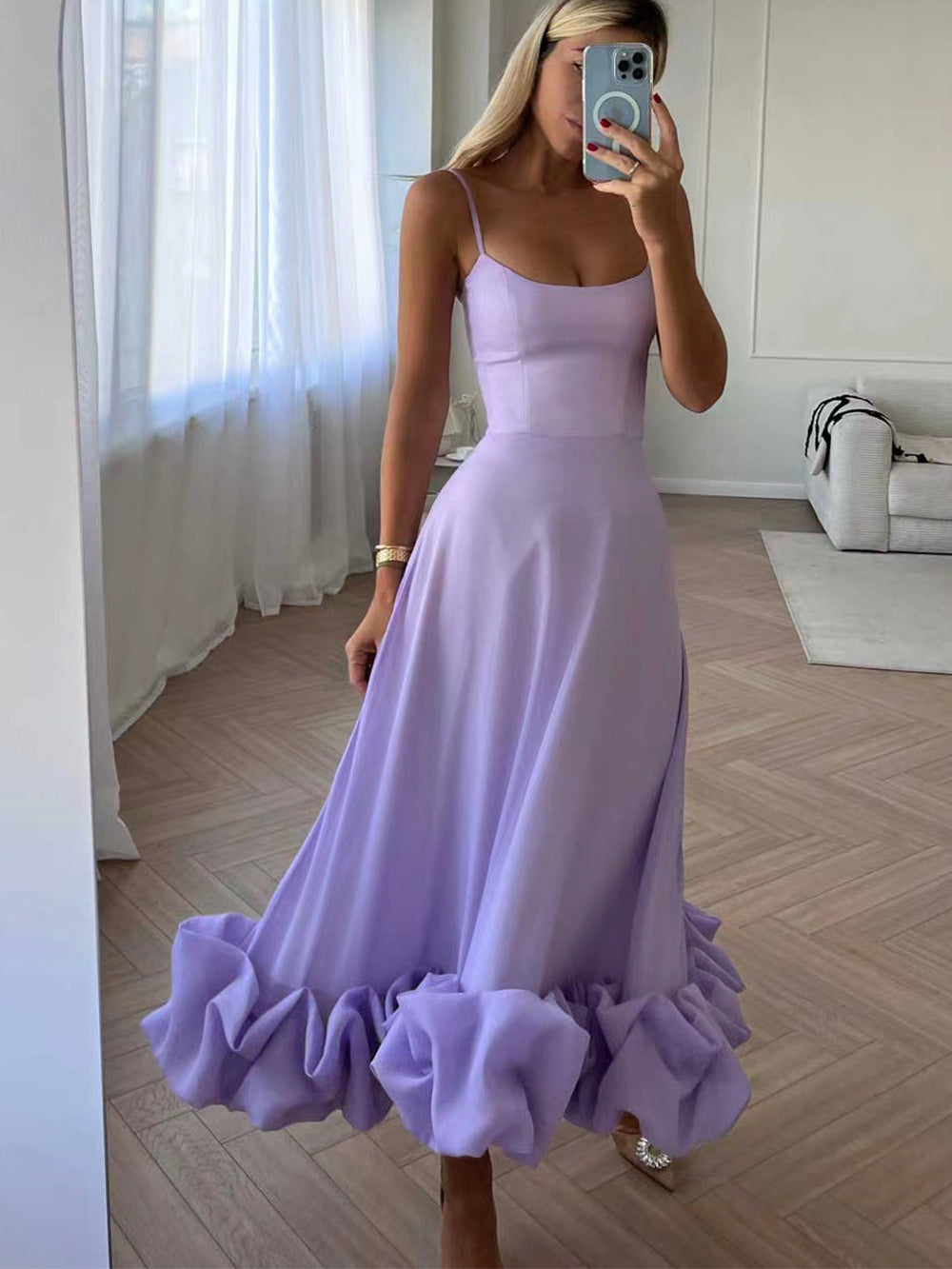 Elegante Midi Avondjurk met Ruches