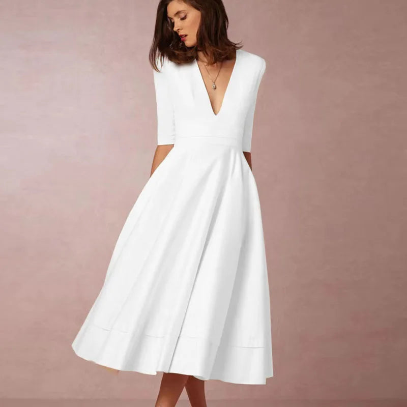 Elegante Midi Jurk met V-hals en Rok