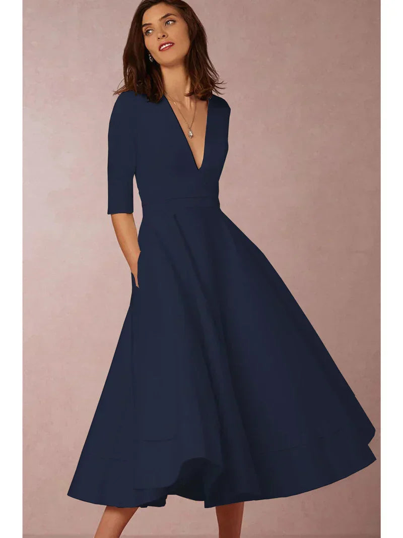 Elegante Midi Jurk met V-hals en Rok