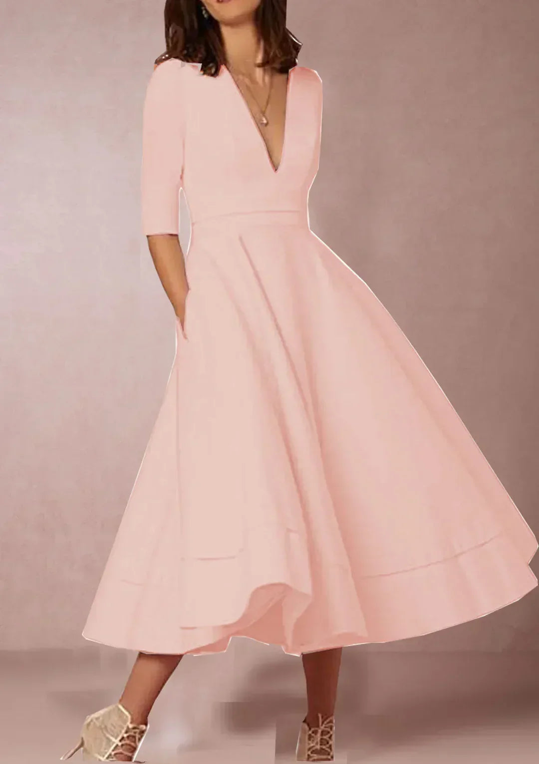 Elegante Midi Jurk met V-hals en Rok