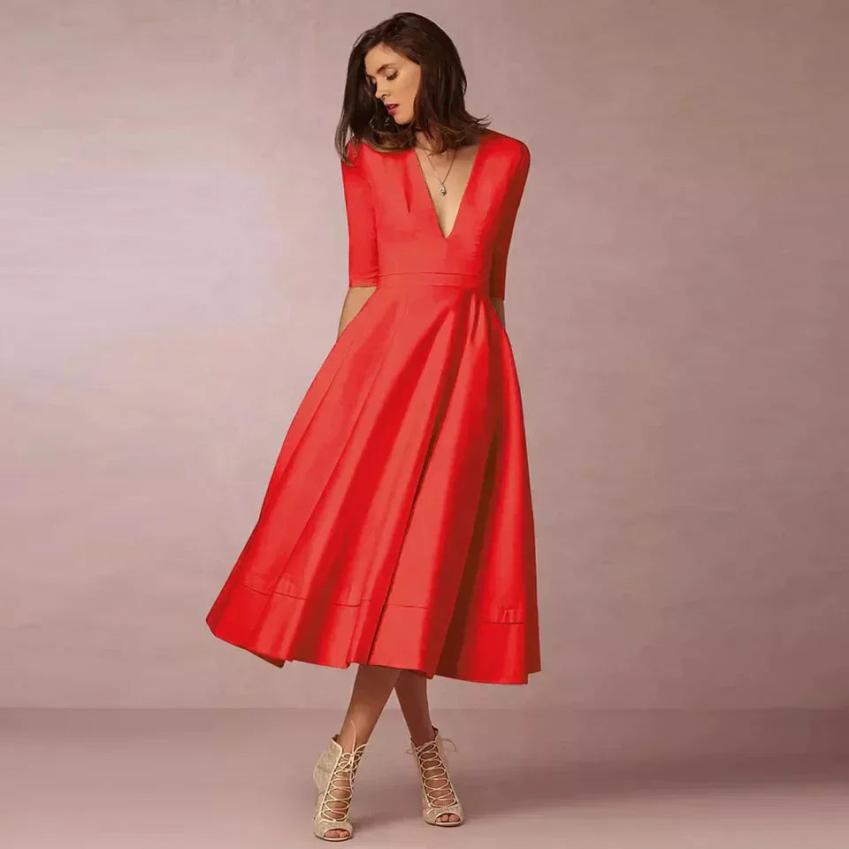 Elegante Midi Jurk met V-hals en Rok