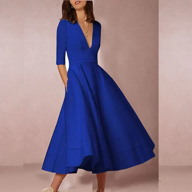 Elegante Midi Jurk met V-hals en Rok