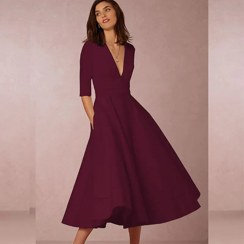 Elegante Midi Jurk met V-hals en Rok