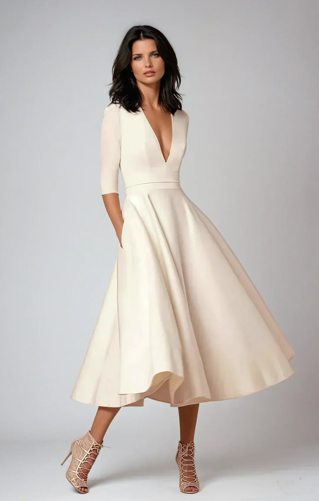 Elegante Midi Jurk met V-hals en Rok