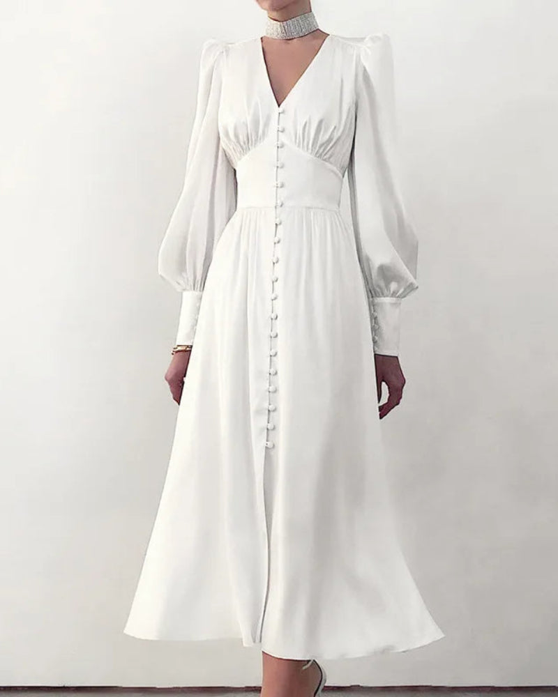 Elegante Satijnen Maxi Jurk met V-Hals