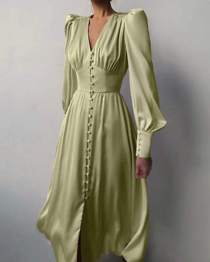Elegante Satijnen Maxi Jurk met V-Hals