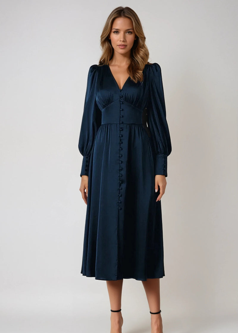 Elegante Satijnen Maxi Jurk met V-Hals