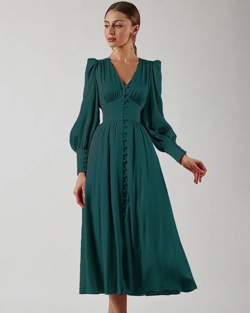 Elegante Satijnen Maxi Jurk met V-Hals