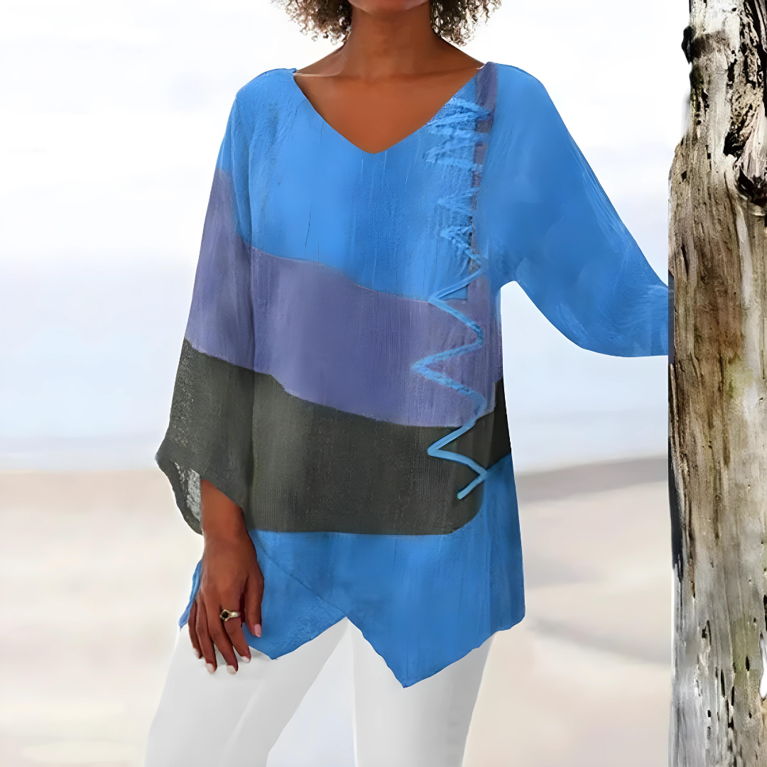 Evelien Elegante Asymmetrische Patchwork Blouse