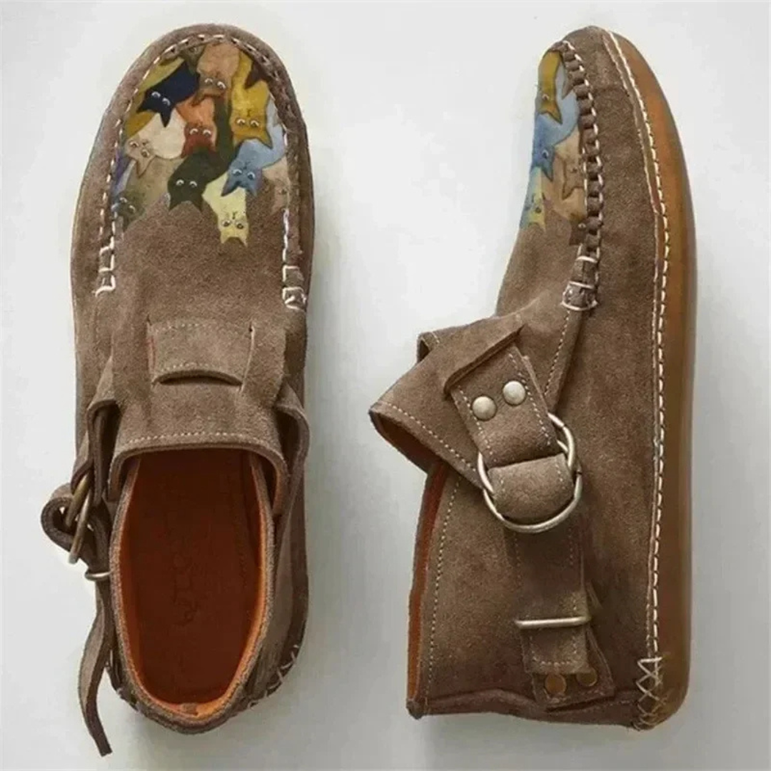 Felinstep Leren Enkelboots met Kattenprint