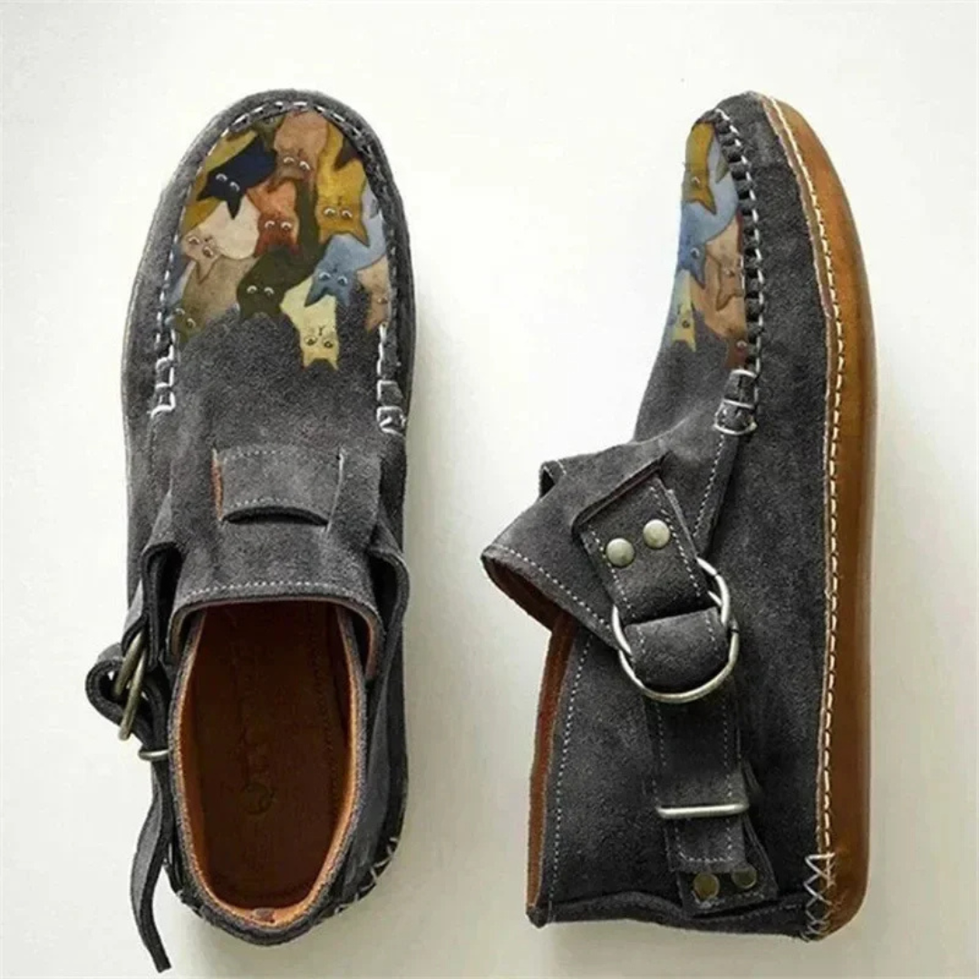 Felinstep Leren Enkelboots met Kattenprint