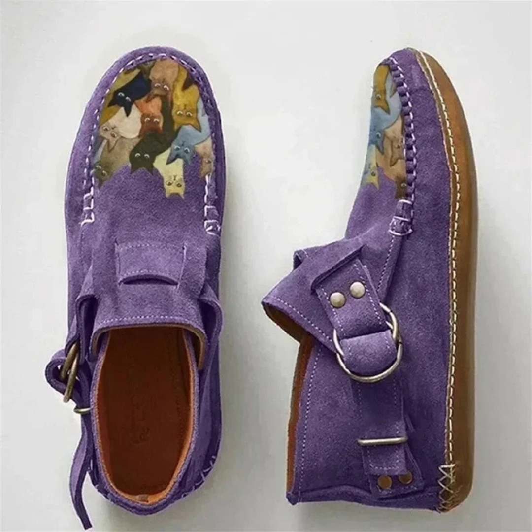 Felinstep Leren Enkelboots met Kattenprint