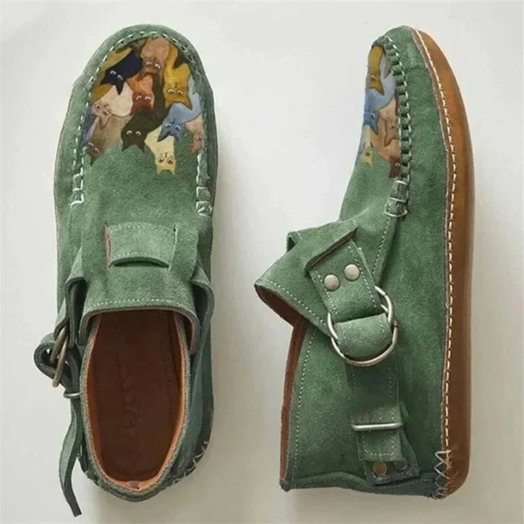 Felinstep Leren Enkelboots met Kattenprint