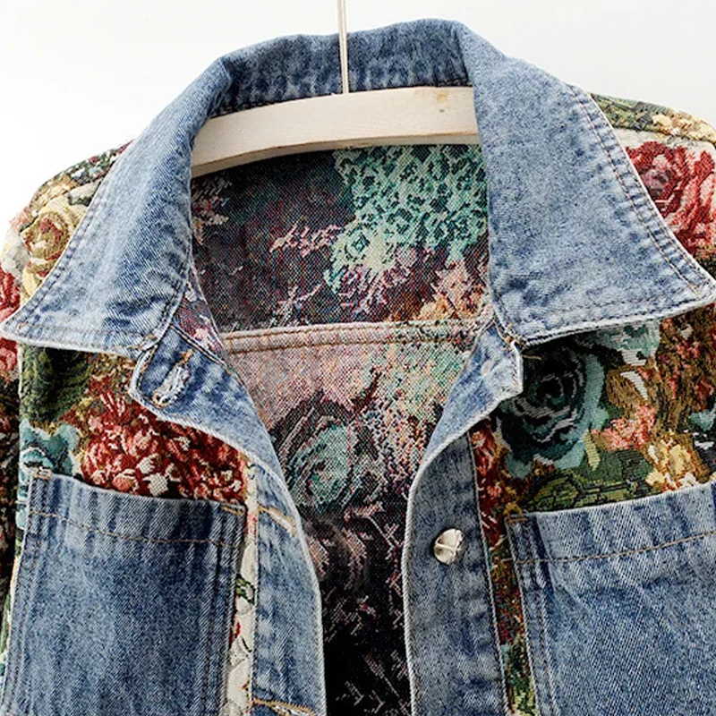 Floral Denim Jas Dames - Bohemian Stijl