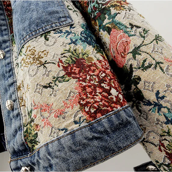 Floral Denim Jas Dames - Bohemian Stijl