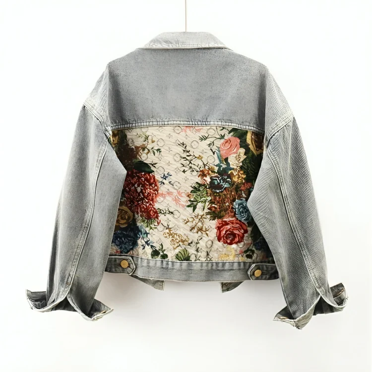 Floral Denim Jas Dames - Bohemian Stijl