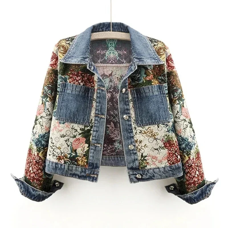 Floral Denim Jas Dames - Bohemian Stijl
