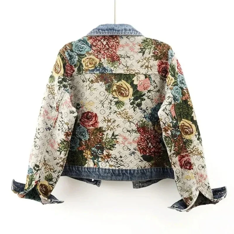 Floral Denim Jas Dames - Bohemian Stijl