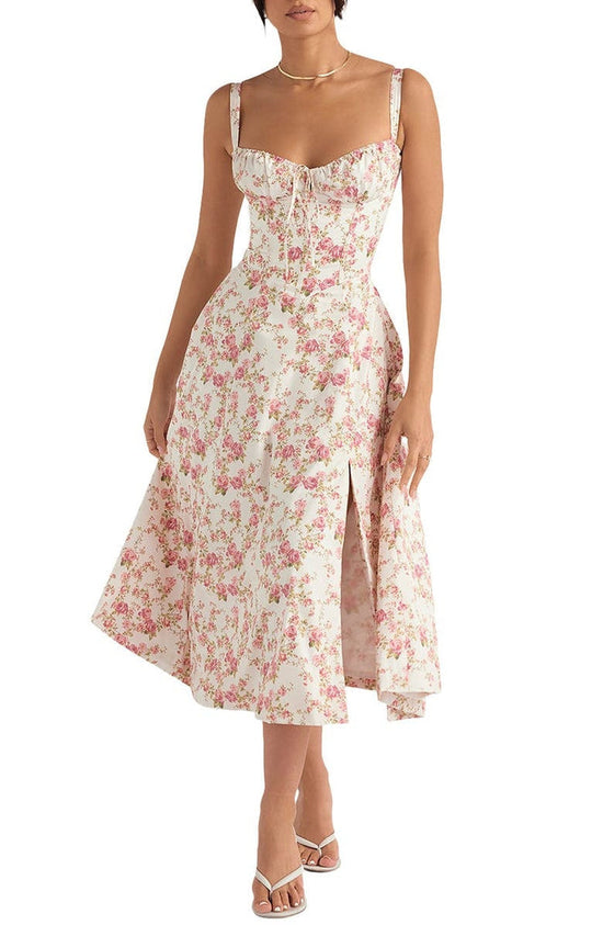 Gebloemde maxi-jurk met taillevorming
