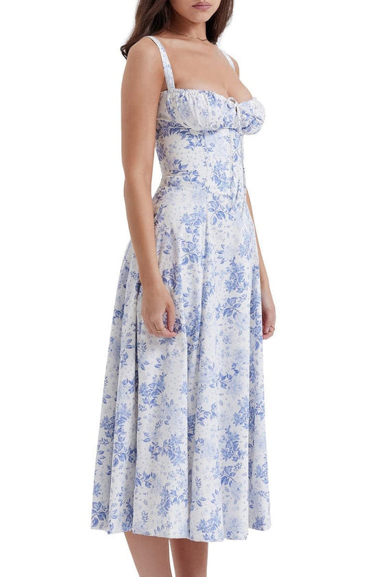 Gebloemde maxi-jurk met taillevorming